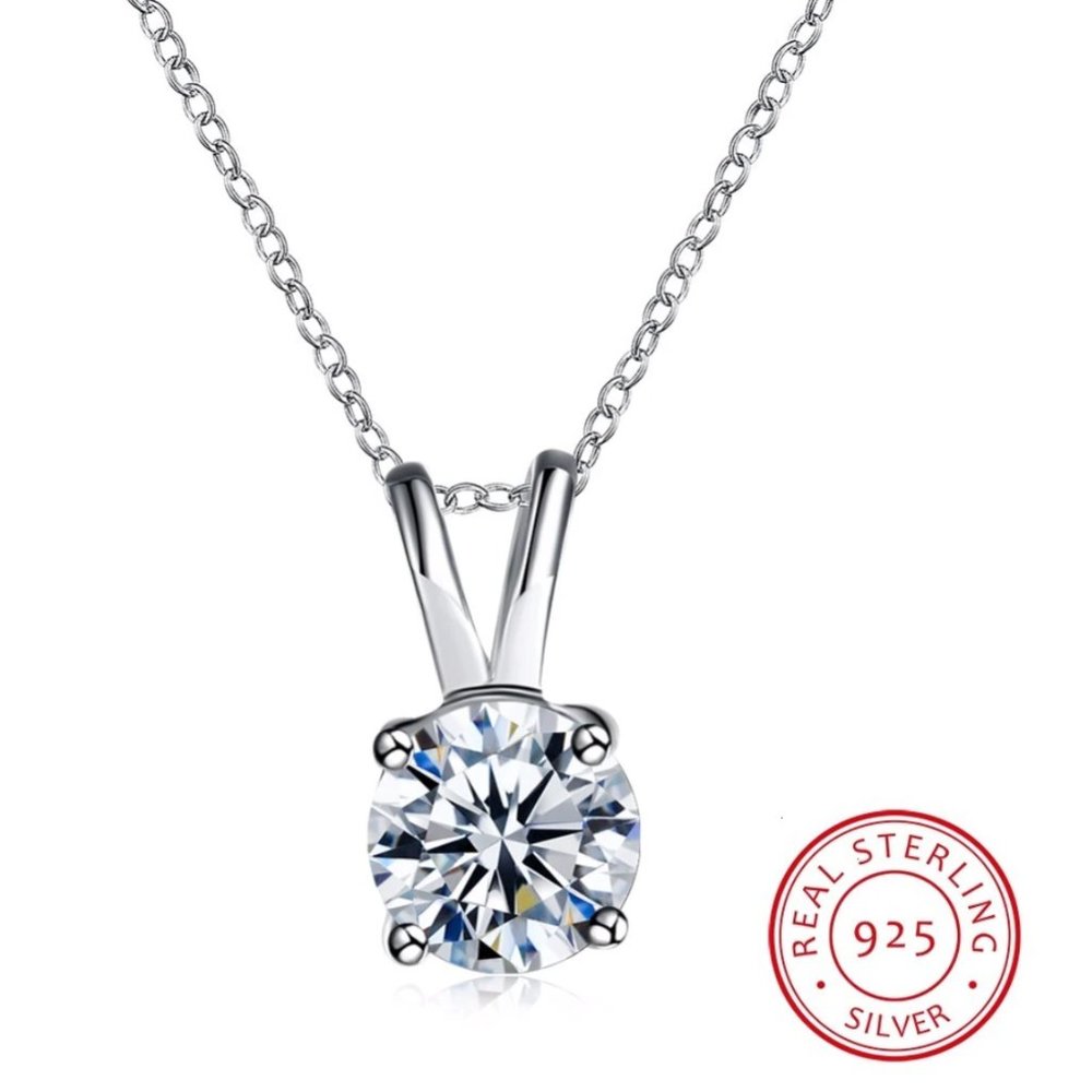 NEW 925 Sterling Silver Round Diamond Necklace
